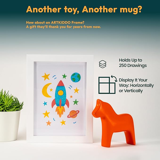 Kids Art Frames 8.5x11, Front Opening Artwork Display Frame for Kids’ Creations – White Changeable Frame Holds 250+ Pieces, Show & Store Kids Art, Crafts, and 3D Projects, Easy Wall Hanging