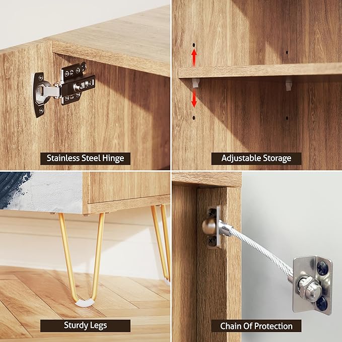 SIGNWIN Sideboard Buffet Cabinet, Kitchen Storage Cabinet with 2 Doors, Geometric Dark Paint Stroke Ring Geometry Nordic, Cupboard Console Table for Dining Room - 35" L x 18" W x 29" H