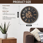 Maxstar Large Moving Gear Wall Clock,20" Vintage Mechanical Battery Operated Industrial Wall Clocks for Farmhouse Living Room,Home Office, Dinning Room, Kitchen, Steampunk Decor-Gold,Roman Numeral