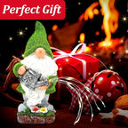 Flocked Solar Garden Gnomes Outdoor Statues-11.8‘’Outdoor Garden Decor-LED Outdoor Decor Light-Unique Housewarming Gifts Yard Art Sculptures for Patio Lawn Ornaments