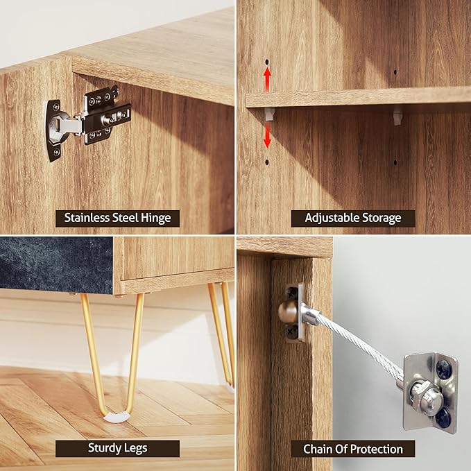 SIGNWIN Sideboard Buffet Cabinet, Kitchen Storage Cabinet with 2 Doors, Dark Duotone Watercolor Paint, Cupboard Console Table for Dining Room - 35" L x 18" W x 29" H