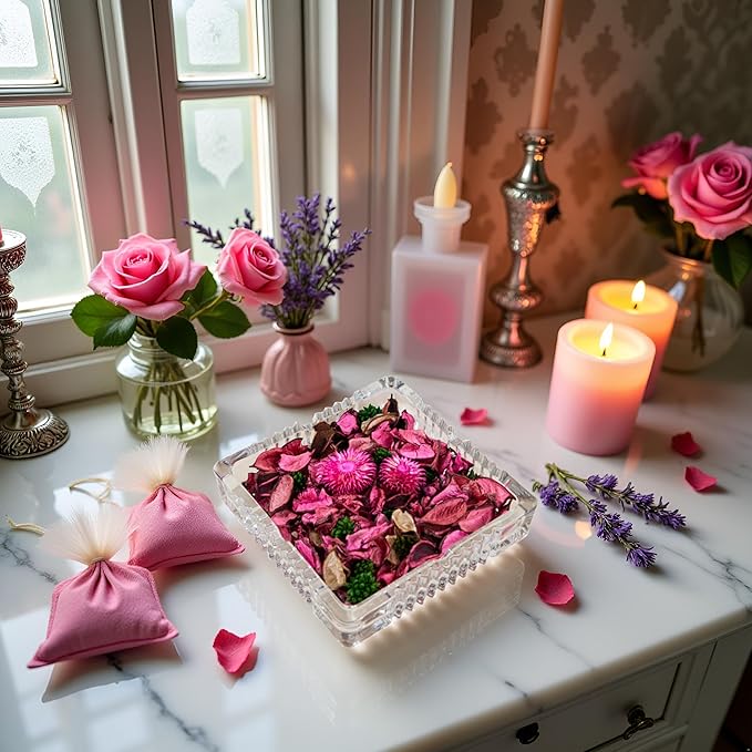 Spring Potpourri Bags, Potpourri Bowl Vase Filler Decorative, Fragrance for Bathroom, Dried Flowers, Home Decor Fragrance Sachet Petal (Pink)