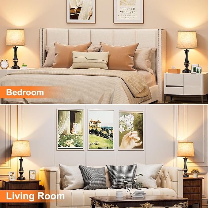 Upgraded Touch Lamps for Night Stands Set of 2 - Bedside Lamps with USB C+A, 3 Way Dimmable for Bedroom Living Room End Tables Office