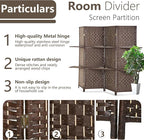 PayLessHere Room Divider 4 Panel Room Screen Divider Wooden Screen Folding Portable Partition Screen Wood with Removable Storage Shelves Color, Brown