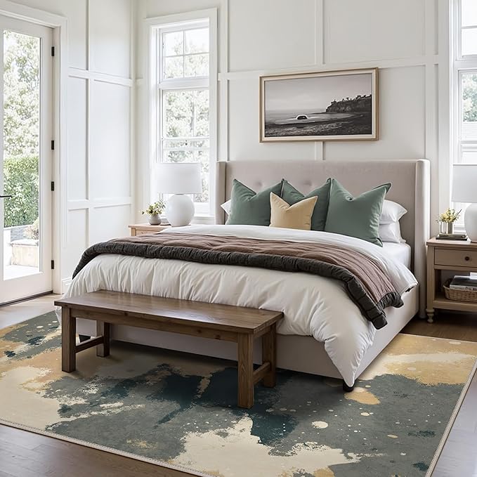 Area Rugs 8x10 for Living Room Bedroom, Modern Splash Abstract Machine Washable Rug, Large Soft Low Pile Floor Cover with Non Slip Backing for Dining Room, Cream/Gray/Brown