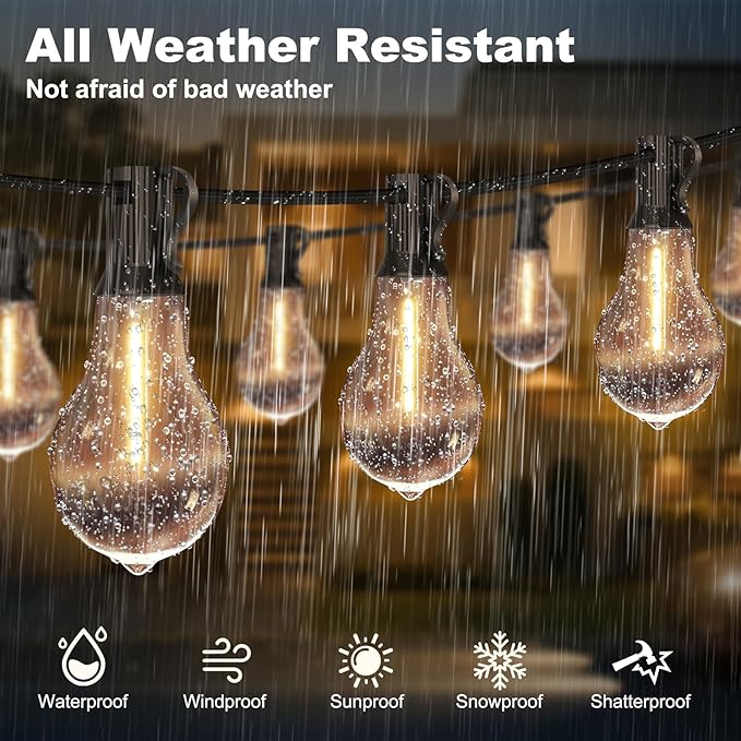 100FT Outdoor String Lights Waterproof with 64+4 Bulbs (1.5FT Bulbs Spacing), Remote & Dimmer, Commercial Patio String Lights with 3 Mode Light & Timing, 100PC Mounting Ties for Outside