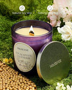 M&SENSE Eucalyptus Lavender Scented Candle, Cracking Wooden Wick Soy Wax, 18oz 100 Hours Long Lasting Clean Burn, Large Jar Candles for Home Decor, Non-Toxic Relaxing Aromatherapy Gifts for Women
