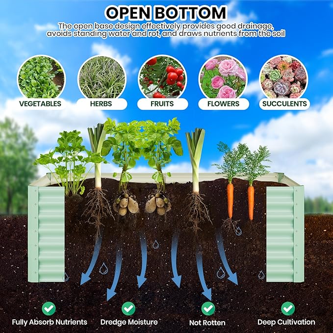 Galvanized Raised Garden Bed Outdoor, 2 Pcs 6x3x2FT Outdoor Large Planter Raised Beds Open Base with Safety Edge and Glove for Vegetables Flowers Ground Planter, Green