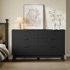 53" Long Dresser for Bedroom, 6-Drawer Dresser with Fluted Fronts, Wide Wood Chest of Drawers, Smooth Metal Slides, Stable Base, Modern Clothes Storage Cabinet for Living Room, Hallway