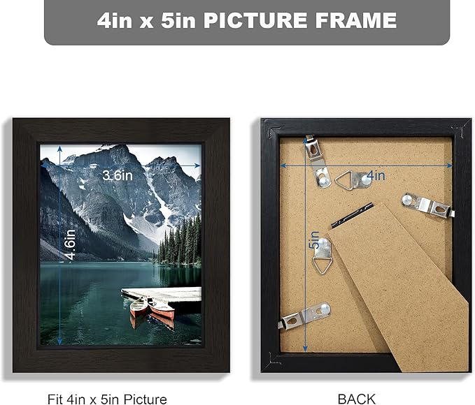 4x5 Picture Frame - Made of Real Glass and Black Wooden Frame, 4 by 5 small Photo for Wall or Tabletop Display, 1 Pack