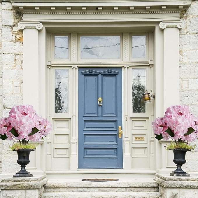 Set of 2 Artificial Hydrangea with Metal Stands, 20 Inch Tall Faux Purple Pink Flower Arrangement, Outdoor Garden Decor for Yard, Patio, Porch - Spring Summer Decoration