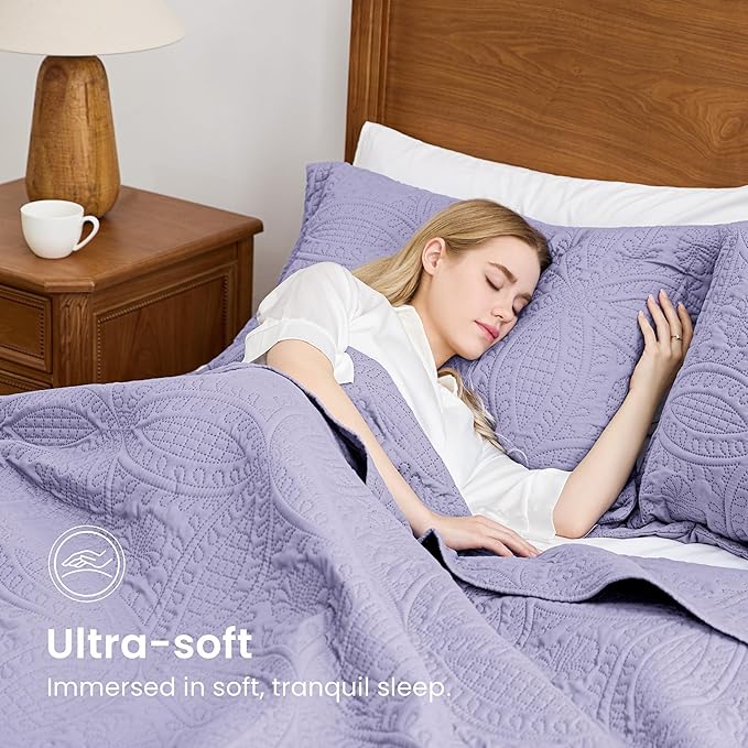 Love's cabin Twin Quilt Set Lavender Bedspreads Bedding Set - Soft Bed Lightweight Bedspread Comforter - Modern Style Coin Pattern Coverlet for All Season - 2 Pieces (1 Quilt, 1 Pillow Sham)