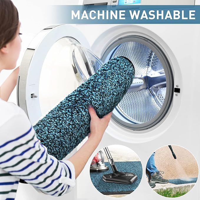 Mibao Front Door Mat, Dirt Trapper Welcome Mat for Outdoor Indoor, Non-Slip Waterproof Doormat, Durable Machine Washable Low Profile Entry Rug for Back Door Outside Patio Porch, 32" x 20", Blue