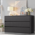 Black 9 Drawers Dressers for Bedroom, 57" Large Chest of Drawers with Handleless, Curved Profile, Modern Flute Dresser TV Stand, Wooden Closet Clothes Storage Organizer for Living Room
