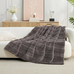 Amélie Home Luxury Striped Faux Fur Throw Blanket for Couch, Embossed Split Fur Cozy Fuzzy Fluffy Luxurious Soft Plush Sofa Chair Bed Gift Blankets for Women Men Wife Friend, 55"x70", Charcoal Gray