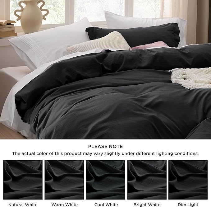 Bedsure Black Oversized King Duvet Cover - 3 Pieces Prewashed Cotton-Like Extra Soft Bedding Set, Includes 1 Duvet Cover 120x98 Inches with Zipper Closure & 2 Pillow Shams, Comforter Not Included