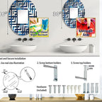 Symmetric Cubes in Deep Cobalt Blue - Geometric Maze - 20x30 Inches - Oval Decorative Wall Mirror for Bathroom, Bedroom, Entryway, Living Room, Vanity Room and Modern Décor