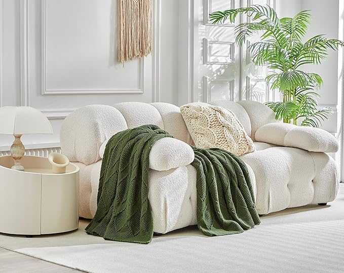 Longhui bedding Chunky Cotton Knit Throw Blanket for Couch, Sofa, Bed, or Chair, Decorative Breathable Fall Cable Knit Blanket 51 x 63 Inches, Olive Green