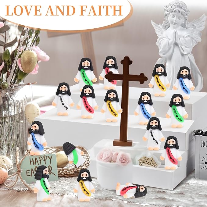 100 PCS Little Jesus Figures, Mini Jesus Figurines in Bulk, Tiny Pocket Rubber Jesus Love You Figure for Religious Party Favors, Sunday School, Baptism Gift, Easter Egg Stuffers (100)