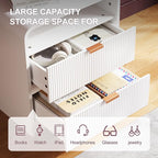 FURSUN 24" Fluted Nightstand with Charging Station, Wooden End Table with 2 Drawers Storage, Curved Profile Design, Modern Bedside Cabinet for Bedroom Living Room, White