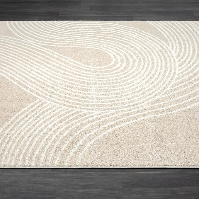 Abani Nuevo Collection Area Rug - Transitional Beige/Cream Design -6'x9' - Easy to Clean - Durable for Kids and Pets - Non-Shedding - Low Pile - Soft Feel - for Living Room, Bedroom & Office