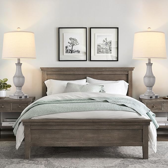 Farmhouse Table Lamps for Living Room, Rustic 26" Touch Control Bedside Lamps with USB A+C Charging Ports & AC Outlet, Vintage 3-Way Dimmable Nightstand Lamp Linen Fabric Shade for Bedroom End Table