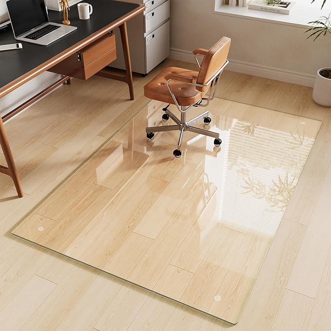 Glass Chair Mat 48" x 72" Heavy Duty Tempered Glass Mat,Office Glass Floor Mat with Round Corner and Polished Edge for Smooth Glide, Carpet Hardwood Floor Protector