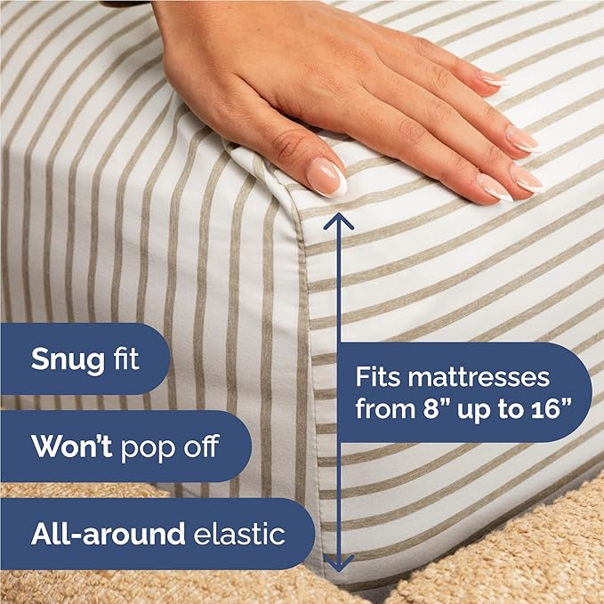Full Sheets Set 6 Piece - Includes 4 Pillowcases - Bed Sheets Full Size - Soft Hotel Luxury Bedding - Cooling, Comfy & Breathable - 1 Flat & 1 Fitted & 4 Pillowcases w/ Deep Pockets - Beige Stripes