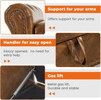 Furniliving Storage Ottoman Bench, Leather Benches End of Bed Bench with Solid Wood Legs Upholstered Ottoman Bench with Storage Indoor Bench for Living Room with Rolled Arm, Entryway, YellowBrown