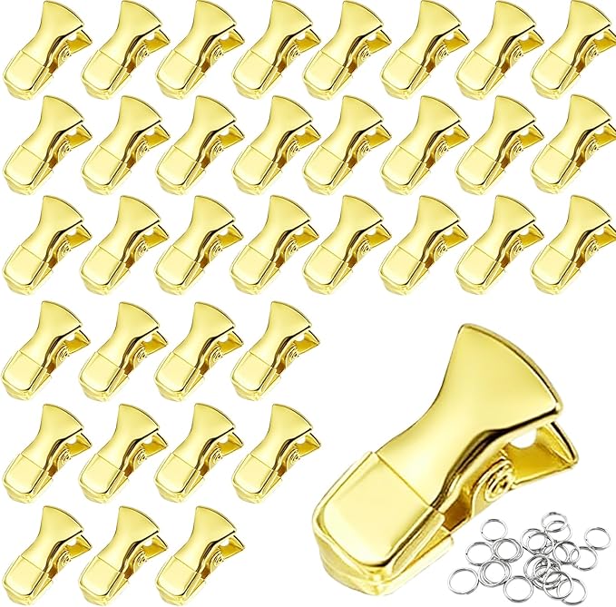 35 Pack Mini Metal Alligator Clips for Crafts Non-Slip Silicone-Coated Retro DIY Badge Small Clips (Glossy Gold)