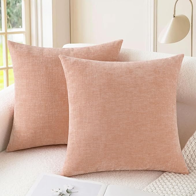 CaliTime Throw Pillow Covers Decorative 24 X 24 Inches Pack of 2 Cozy Chenille Cushion Cases for Couch Sofa Bed Living Room Home Dusty Pink