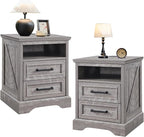 ACCOHOHO 18" Farmhouse Nightstand Set of 2 with Charging Station,End Table with 2 Drawers Storage,Side Table,Bedside Cabinet for Bedroom,Living Room, Grey