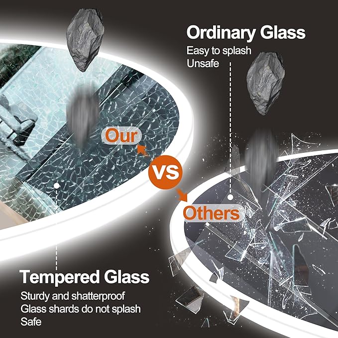 S·BAGNO 24'' Round Bathroom Mirror with Lights, LED Bathroom Vanity Wall Mirror with Anti-Fog, Stepless Dimmable, 3 Colors, Tempered Glass Lighted Vanity Smart Mirror for Bathroom(No Bluetooth)