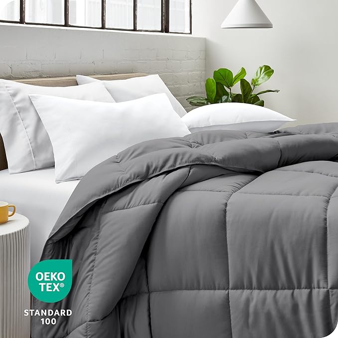 Bare Home Duvet Insert Comforter - Queen Size - Goose Down Alternative - Ultra-Soft - Premium 1800 Series - All Season Warmth - Bedding Comforter (Queen, Grey)