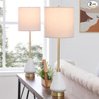32" White Buffet Lamps Set of 2 for Living Room, Ceramic Buffet Table Lamps for Dining Room, Tall Skinny White Gold Lamps Set of 2, Modern Candlestick Lamps for Credenza, Sideboard, Hallway
