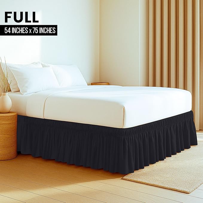 Utopia Bedding Full Elastic Bed Ruffle - Easy Wrap Around Ruffle - Microfiber Bed Skirt with Adjustable Elastic Belt 16 Inch Tailored Drop - Hotel Quality Bedskirt, Fade Resistant (Full, Black)