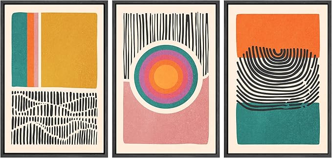 SIGNWIN Framed Canvas Print Wall Art Set Mid-Century Multicolor Color Block Shape Abstract Geometric Illustrations Graffiti & Street Art Modern Art for Living Room, Bedroom, Office - 16"x24"x3 Black