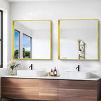 Gold Bathroom Mirror, 30x30 Inch Rectangular Framed Mirror, Large Wall Mounted Bathroom Vanity Mirror Over Sink for Bedroom,Restroom, Living Room, Hangs Vertically or Horizontally