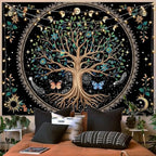 Lunerfex Tree of Life Tapastry Sun and Moon Tapastry Flower Boho Tree Mandala Wall Hanging for Bedroom and Living Room Decor Green Tree 70×90 Inches