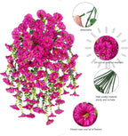 Ivydale 2 PCS Artificial Hanging Flowers Fake Plants Outdoor,Silk Morning Glory Faux Flowers with Eucalyptus Leaves,UV Resistant Realistic Hanging Petunias Plants for Home Garden Decor (Fuchsia)