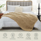 Amélie Home Chunky Knit Throw Blanket for Couch, Soft Chenille Crochet Blanket for Sofa, 50"x60", Beige