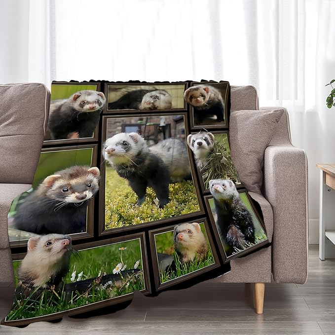 Cute Ferret Blanket for Women Girls Boys Men Funny Animal Ferrets Throw Blanket Plush Cozy Flannel Fleece Ultra Soft Fuzzy Blankets Gifts 50"X40"