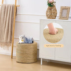 Handwoven Ottoman Pouf, Natural Seagrass Footstool, Round Braided Outdoor Seat with Sturdy Frame, Boho Accent Stool for Patio, Balcony, or Garden (Seagrass)