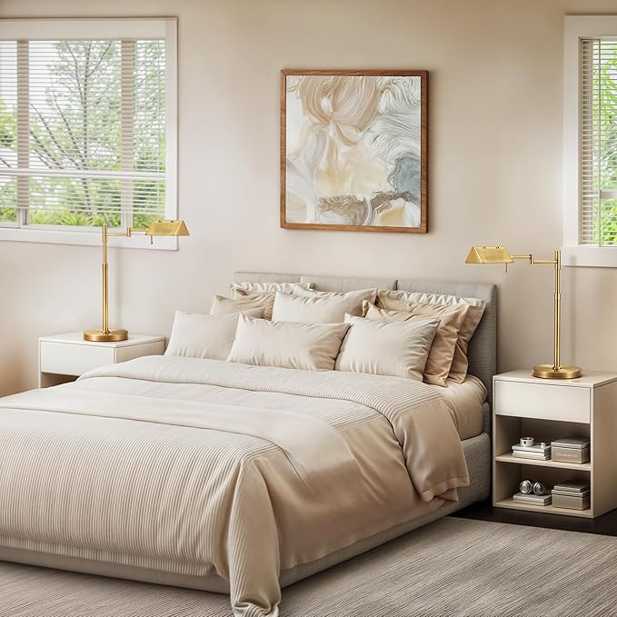 VONLUCE LED Desk Lamp, Adjustable Industrial Style Metal Table Lamp, Dimmable Reading Lamp for Living Room Bedroom Office, Antique Gold