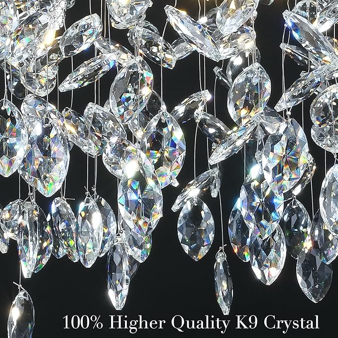 Modern Crystal Silver Chandelier, 36" Large Rectangular Oval Tree Branch Crystal Chandeliers for Dining Room,16-Light Flush Mount K9 Crystal Chandeliers, for Kitchen Island,Dining Room