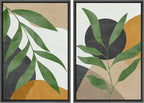 SIGNFORD Framed Canvas Print Wall Art Set Geometric Mid-Century Plant Collage Abstract Shapes Illustration Modern Art Decorative Nordic Nature for Living Room, Bedroom, Office - 24"x36"x2 Black
