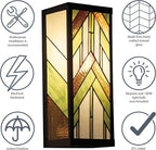RIVER OF GOODS Art Deco Stained Glass Outdoor Light Fixture - 16.25" H - Decorative Porch Light - Green