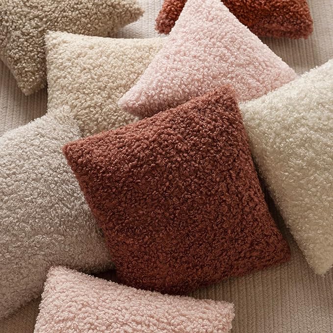 Foindtower 2 Pieces 16x16 Inch Light Pink, Faux Fur Throw Pillow Cover Accent Sherpa Furry Pillow Covers Fuzzy Soft Pillowcases Cozy Sheepskin Decorative Fleece Cushion Case for Bed Couch Living Room