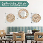 TEIPAI Boho Decorative Mirror for Living Room, 3PCS Handcrafted Mother of Pearl Mirror Wall Decor for Home Dorm Apartment Hallway Staircase, Mosaic Art Plates for Wedding Decoration (Dark Brown)