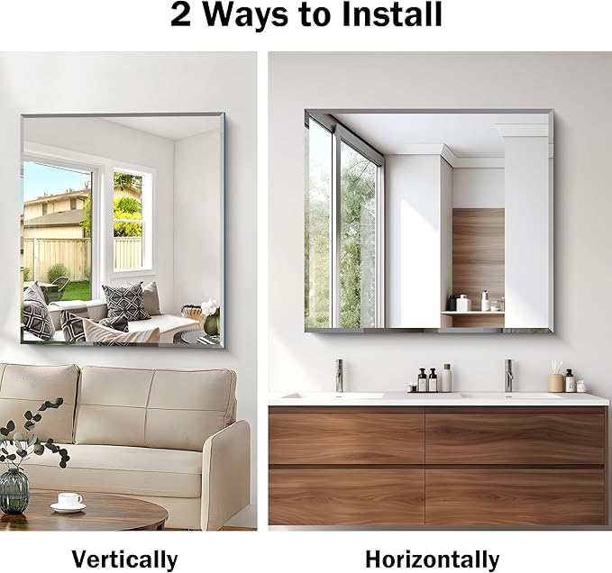 Beveled Bathroom Mirror, 36x40 Inch Large Bathroom Mirrors for Over Sink, Upgraded Shatterproof Beveled Frameless Vanity Mirror for Bathroom,Bedroom,Living Room and Entryway